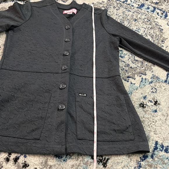 NWOT Women Koi Stretch Claire Floral Jacquard Knit Scrub Cardigan Sweater XS - Picture 12 of 13